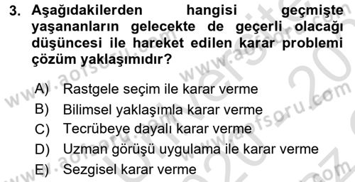 Karar Modelleri Dersi 2020 - 2021 Yılı Yaz Okulu Sınav Soruları 3. Soru