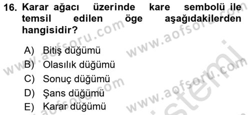 Karar Modelleri Dersi 2021 - 2022 Yılı (Vize) Ara Sınav Soruları 16. Soru