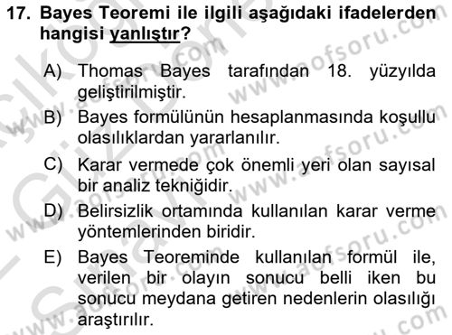 Karar Modelleri Dersi 2021 - 2022 Yılı (Vize) Ara Sınav Soruları 17. Soru