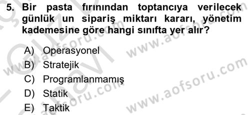 Karar Modelleri Dersi 2021 - 2022 Yılı (Vize) Ara Sınav Soruları 5. Soru
