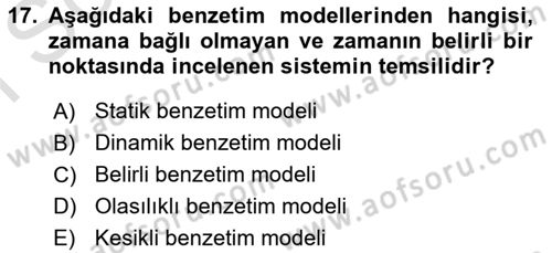 Karar Modelleri Dersi 2021 - 2022 Yılı (Final) Dönem Sonu Sınav Soruları 17. Soru
