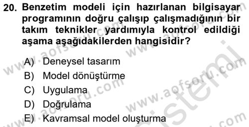 Karar Modelleri Dersi 2021 - 2022 Yılı (Final) Dönem Sonu Sınav Soruları 20. Soru