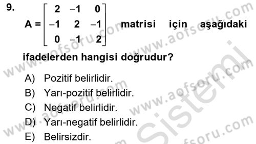 Karar Modelleri Dersi 2021 - 2022 Yılı (Final) Dönem Sonu Sınav Soruları 9. Soru