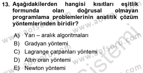 Karar Modelleri Dersi 2021 - 2022 Yılı Yaz Okulu Sınav Soruları 13. Soru