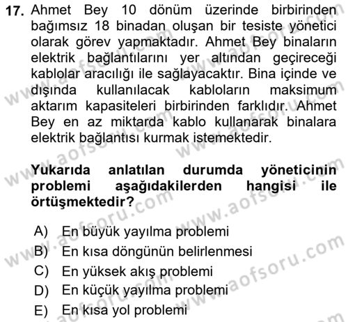 Karar Modelleri Dersi 2021 - 2022 Yılı Yaz Okulu Sınav Soruları 17. Soru