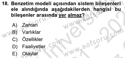 Karar Modelleri Dersi 2021 - 2022 Yılı Yaz Okulu Sınav Soruları 18. Soru