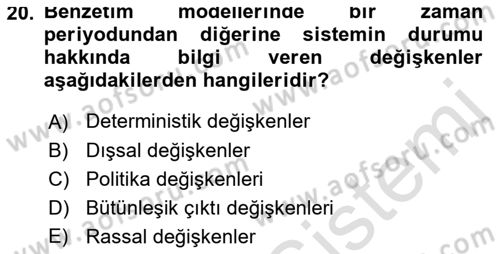 Karar Modelleri Dersi 2021 - 2022 Yılı Yaz Okulu Sınav Soruları 20. Soru