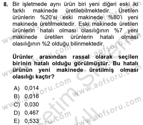 Karar Modelleri Dersi 2021 - 2022 Yılı Yaz Okulu Sınav Soruları 8. Soru