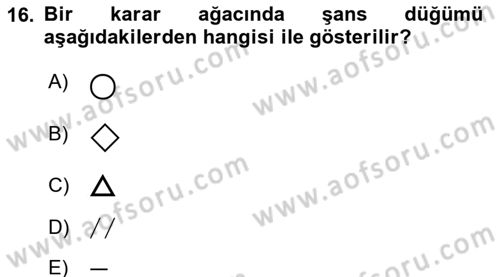 Karar Modelleri Dersi Ara Sınavı Deneme Sınav Soruları 16. Soru