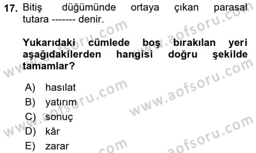Karar Modelleri Dersi Ara Sınavı Deneme Sınav Soruları 17. Soru