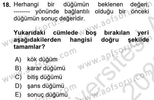 Karar Modelleri Dersi Ara Sınavı Deneme Sınav Soruları 18. Soru