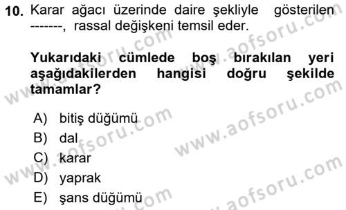 Karar Modelleri Dersi 2022 - 2023 Yılı Yaz Okulu Sınav Soruları 10. Soru