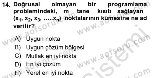 Karar Modelleri Dersi 2022 - 2023 Yılı Yaz Okulu Sınav Soruları 14. Soru