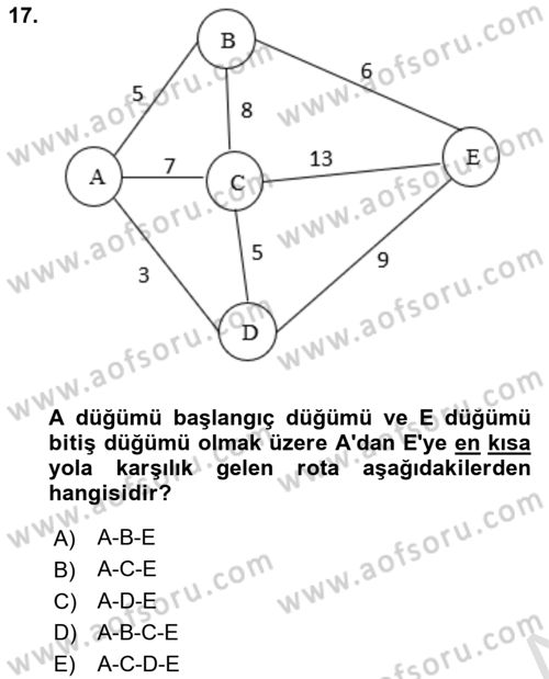 Karar Modelleri Dersi 2022 - 2023 Yılı Yaz Okulu Sınav Soruları 17. Soru