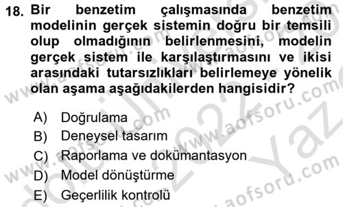 Karar Modelleri Dersi 2022 - 2023 Yılı Yaz Okulu Sınav Soruları 18. Soru