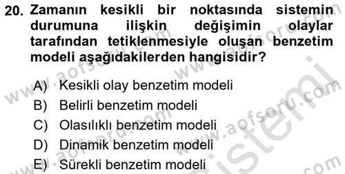 Karar Modelleri Dersi 2022 - 2023 Yılı Yaz Okulu Sınav Soruları 20. Soru