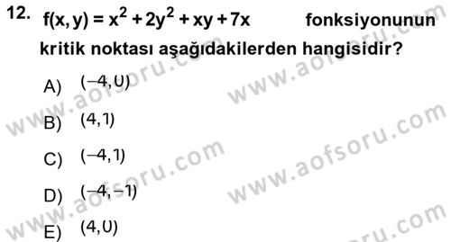Karar Modelleri Dersi 2023 - 2024 Yılı (Final) Dönem Sonu Sınav Soruları 12. Soru