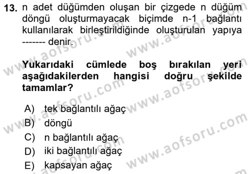 Karar Modelleri Dersi 2023 - 2024 Yılı (Final) Dönem Sonu Sınav Soruları 13. Soru