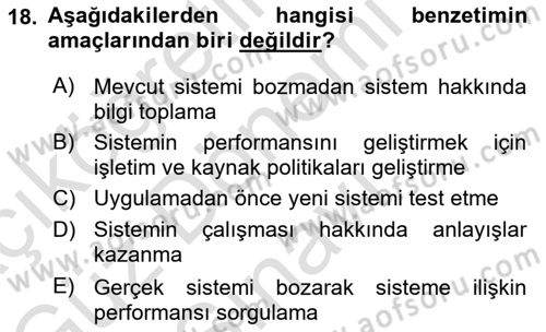 Karar Modelleri Dersi 2023 - 2024 Yılı (Final) Dönem Sonu Sınav Soruları 18. Soru