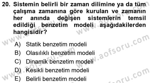 Karar Modelleri Dersi 2023 - 2024 Yılı (Final) Dönem Sonu Sınav Soruları 20. Soru