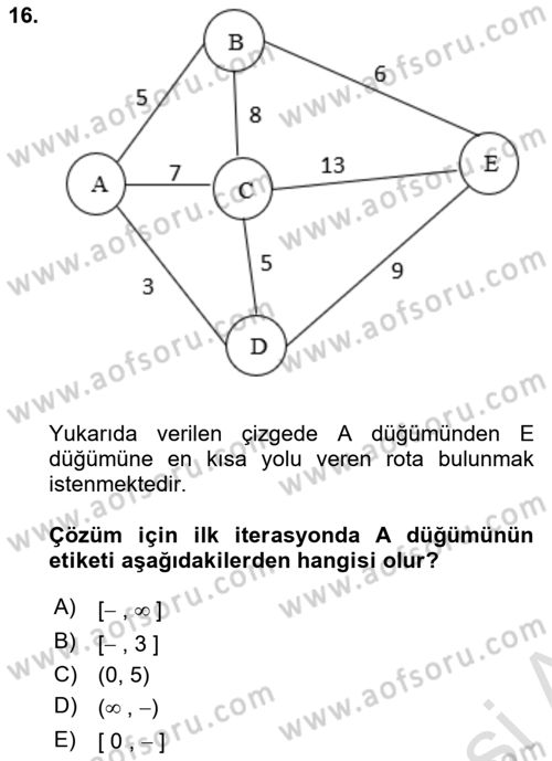 Karar Modelleri Dersi 2023 - 2024 Yılı Yaz Okulu Sınav Soruları 16. Soru