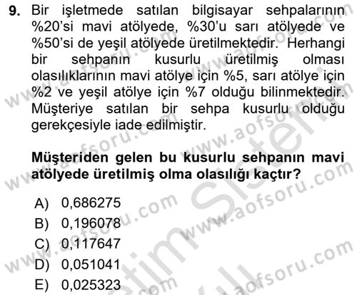 Karar Modelleri Dersi 2023 - 2024 Yılı Yaz Okulu Sınav Soruları 9. Soru