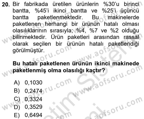 Karar Modelleri Dersi 2024 - 2025 Yılı (Vize) Ara Sınavı 20. Soru