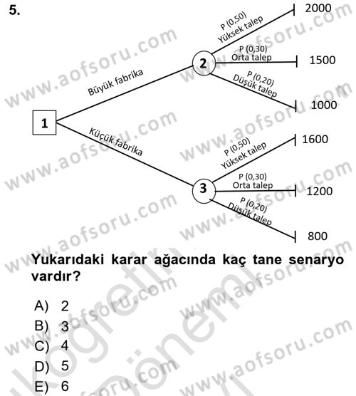 Karar Modelleri Dersi 2024 - 2025 Yılı (Final) Dönem Sonu Sınav Soruları 5. Soru