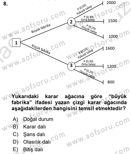 Karar Modelleri Dersi 2024 - 2025 Yılı Yaz Okulu Sınav Soruları 8. Soru