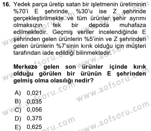 Karar Modelleri Dersi 2025 - 2026 Yılı (Vize) Ara Sınav Soruları 16. Soru