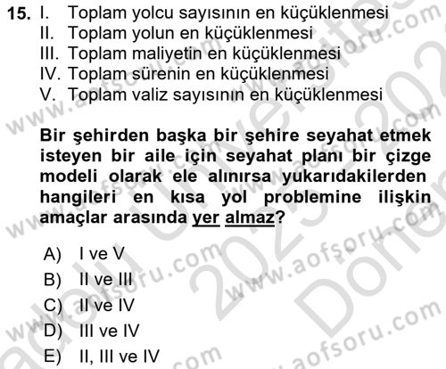 Karar Modelleri Dersi 2025 - 2026 Yılı (Final) Dönem Sonu Sınav Soruları 15. Soru