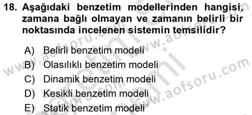 Karar Modelleri Dersi 2025 - 2026 Yılı (Final) Dönem Sonu Sınav Soruları 18. Soru