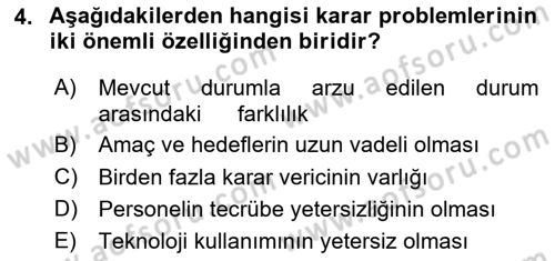 Karar Modelleri Dersi 2025 - 2026 Yılı (Final) Dönem Sonu Sınav Soruları 4. Soru