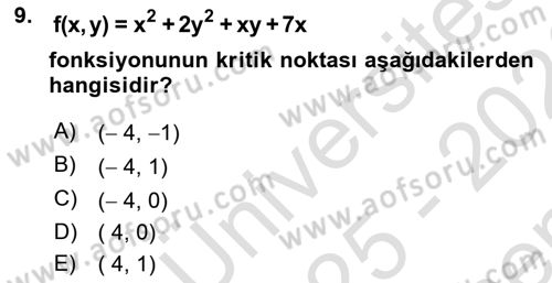 Karar Modelleri Dersi 2025 - 2026 Yılı (Final) Dönem Sonu Sınav Soruları 9. Soru
