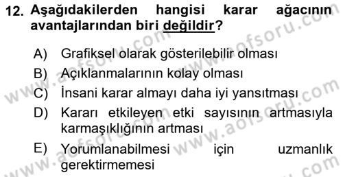 Veri Madenciliği Dersi 2018 - 2019 Yılı 3 Ders Sınav Soruları 12. Soru