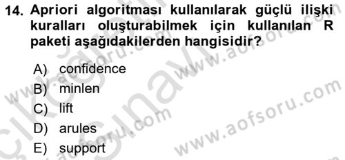 Veri Madenciliği Dersi 2018 - 2019 Yılı 3 Ders Sınav Soruları 14. Soru