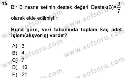 Veri Madenciliği Dersi 2018 - 2019 Yılı 3 Ders Sınav Soruları 15. Soru