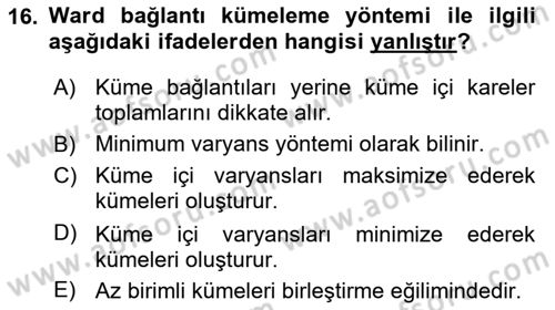 Veri Madenciliği Dersi 2018 - 2019 Yılı 3 Ders Sınav Soruları 16. Soru