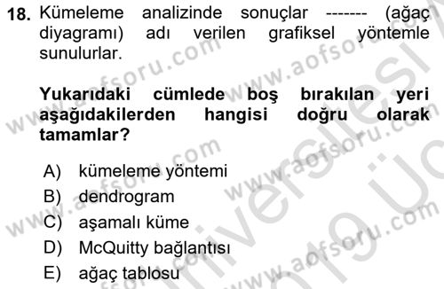Veri Madenciliği Dersi 2018 - 2019 Yılı 3 Ders Sınav Soruları 18. Soru