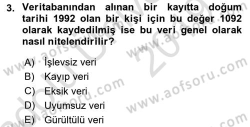 Veri Madenciliği Dersi 2018 - 2019 Yılı 3 Ders Sınav Soruları 3. Soru