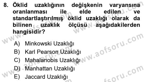 Veri Madenciliği Dersi 2018 - 2019 Yılı 3 Ders Sınav Soruları 8. Soru