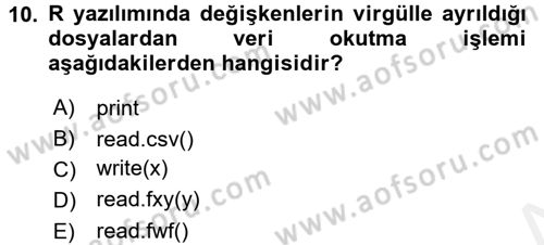 Veri Madenciliği Dersi 2018 - 2019 Yılı (Vize) Ara Sınav Soruları 10. Soru