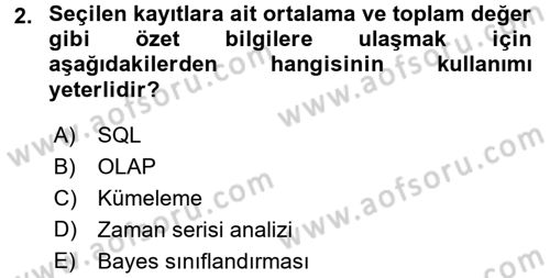 Veri Madenciliği Dersi 2018 - 2019 Yılı (Vize) Ara Sınav Soruları 2. Soru
