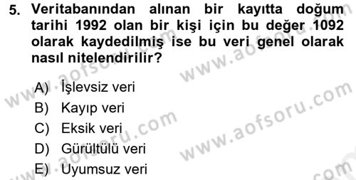 Veri Madenciliği Dersi 2018 - 2019 Yılı (Vize) Ara Sınav Soruları 5. Soru