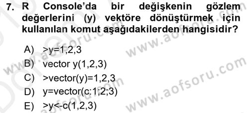 Veri Madenciliği Dersi 2018 - 2019 Yılı (Vize) Ara Sınav Soruları 7. Soru
