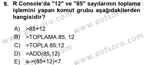 Veri Madenciliği Dersi 2018 - 2019 Yılı (Vize) Ara Sınav Soruları 9. Soru