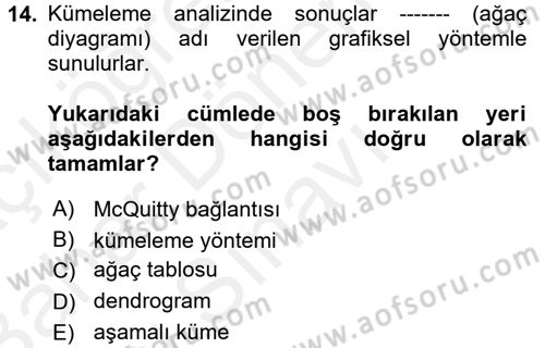 Veri Madenciliği Dersi 2018 - 2019 Yılı (Final) Dönem Sonu Sınav Soruları 14. Soru