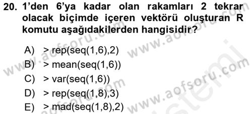 Veri Madenciliği Dersi 2018 - 2019 Yılı (Final) Dönem Sonu Sınav Soruları 20. Soru