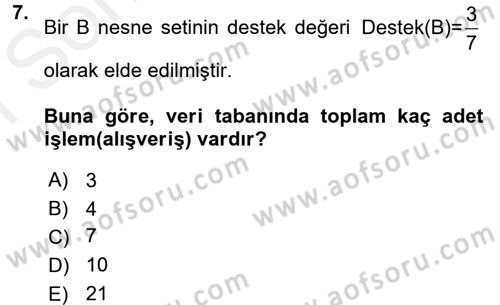 Veri Madenciliği Dersi 2018 - 2019 Yılı (Final) Dönem Sonu Sınav Soruları 7. Soru