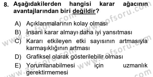 Veri Madenciliği Dersi 2018 - 2019 Yılı (Final) Dönem Sonu Sınav Soruları 8. Soru